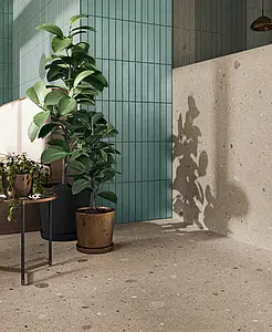Basistegels, Effect terrazzo look, Kleur beige, Ongeglazuurd porseleinen steengoed, 60x120 cm, Oppervlak antislip