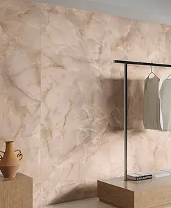 Background tile, Effect onyx, Color pink, Unglazed porcelain stoneware, 120x278 cm, Finish polished
