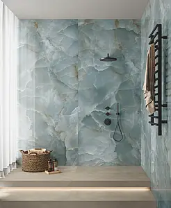 Background tile, Effect onyx, Color navy blue, Unglazed porcelain stoneware, 120x278 cm, Finish polished