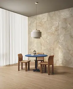 Background tile, Effect onyx, Color beige, Unglazed porcelain stoneware, 120x278 cm, Finish polished