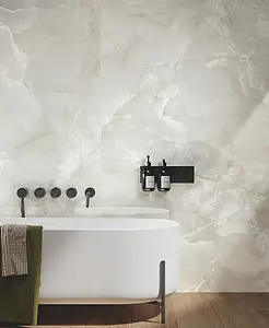 Background tile, Effect onyx, Color white, Unglazed porcelain stoneware, 120x278 cm, Finish polished