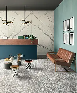 Bakgrunnsflis, Effekt terrazzo, Farge grå, Uglasert porselenssteintøy, 120x120 cm, Overflate polert