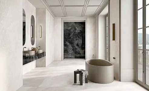 Background tile, Effect slate, Color white, Unglazed porcelain stoneware, 120x278 cm, Finish antislip