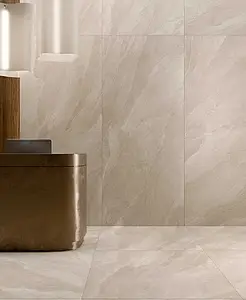 Piastrella di fondo, Effetto ardesia, Colore beige, Gres porcellanato non smaltato, 120x278 cm, Superficie antiscivolo