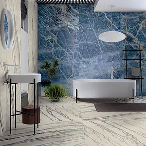 Background tile, Effect stone,other marbles, Color navy blue, Unglazed porcelain stoneware, 120x280 cm, Finish polished