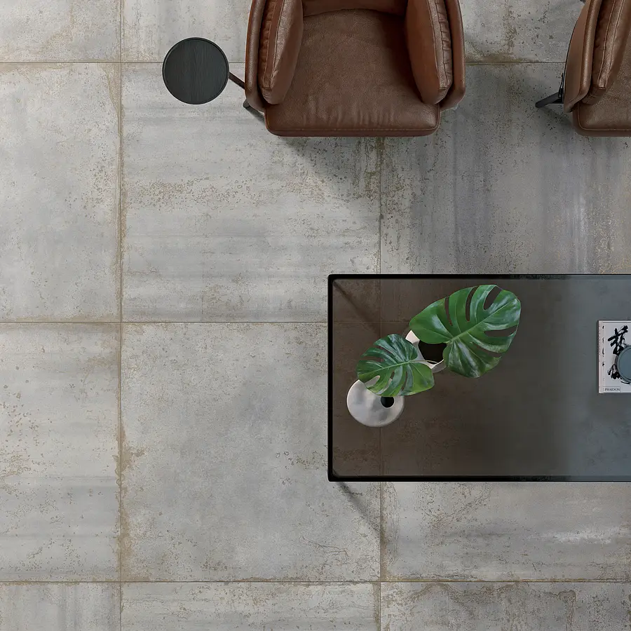 Background tile, Effect metal, Color beige, Unglazed porcelain stoneware, 120x120 cm, Finish antislip