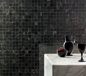 Mosaic tile, Effect stone,other marbles, Color black, Glazed porcelain stoneware, 33.3x33.3 cm, Finish semi-polished