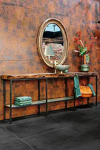Bakgrunnsflis, Farge oransje, Stil patchwork, Uglasert porselenssteintøy, 120x250 cm, Overflate sklisikker