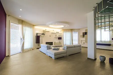Background tile, Effect concrete, Color beige, Unglazed porcelain stoneware, 120x120 cm, Finish antislip