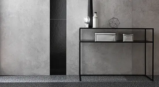 Effekt terrazzo, Farve grå, Grundflise, Uglaseret porcelænsstentøj, 120x250 cm, Overflade skridsikker