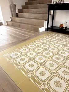 Background tile, Effect faux encaustic tiles, Color yellow, Glazed porcelain stoneware, 20x20 cm, Finish antislip