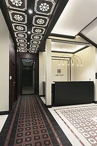 Background tile, Effect faux encaustic tiles, Color red,black, Glazed porcelain stoneware, 20x20 cm, Finish antislip