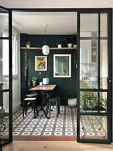 Background tile, Effect faux encaustic tiles, Color black & white, Glazed porcelain stoneware, 20x20 cm, Finish antislip