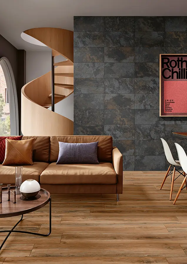 Background tile, Effect slate, Color black,brown, Glazed porcelain stoneware, 30x60 cm, Finish matte