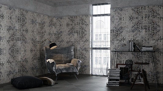 Background tile, Color grey, Style patchwork, Ceramics, 31.5x100 cm, Finish matte