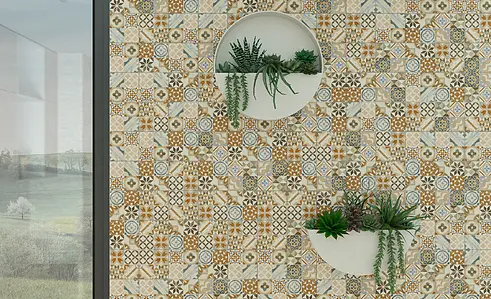 Grundflise, Effekt marokkanske fliser, Farve med flere farver, Stil patchwork, Glaseret porcelænsstentøj, 30x30 cm, Overflade skridsikker