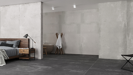 Grundflise, Effekt beton, Farve grå, Uglaseret porcelænsstentøj, 120x260 cm, Overflade skridsikker