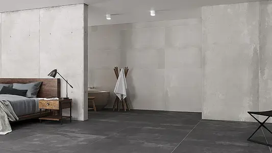 Grundflise, Effekt beton, Farve grå, Uglaseret porcelænsstentøj, 120x260 cm, Overflade skridsikker