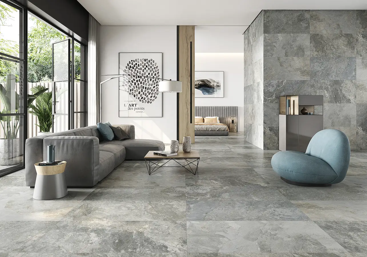 Background tile, Effect slate, Color grey, Glazed porcelain stoneware, 60x120 cm, Finish matte