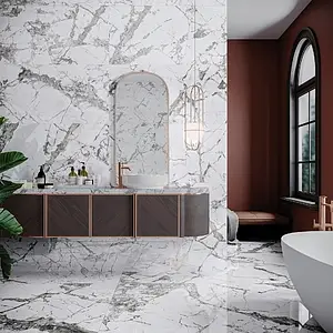 Background tile, Effect stone,other marbles, Color white, Glazed porcelain stoneware, 60x120 cm, Finish polished