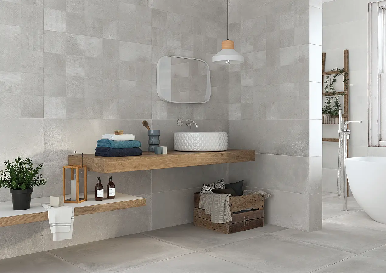 Background tile, Effect concrete, Color grey, Glazed porcelain stoneware, 60x60 cm, Finish antislip
