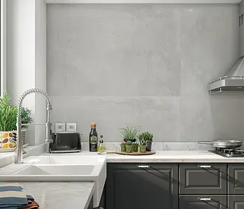 Effetto cemento, Colore grigio, Piastrella di fondo, Ceramica, 40x120 cm, Superficie opaca