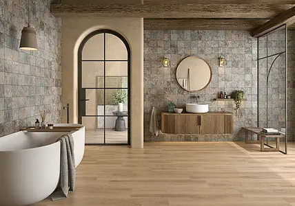Background tile, Effect wood, Color brown, Glazed porcelain stoneware, 23.3x120 cm, Finish matte