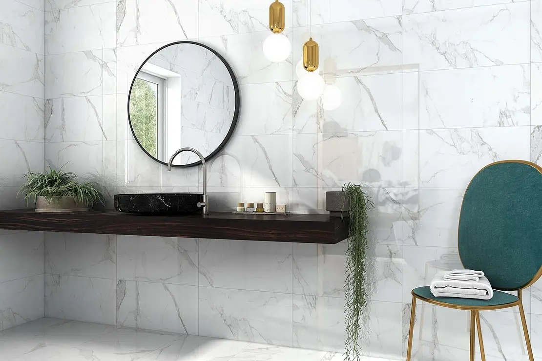 Background tile, Effect stone,other marbles, Color white, Glazed porcelain stoneware, 60x60 cm, Finish glossy