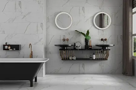 Background tile, Effect stone,other marbles, Color white, Glazed porcelain stoneware, 60x60 cm, Finish Honed