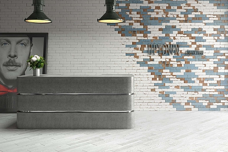 Background tile, Effect brick, Color white, Ceramics, 7.5x30 cm, Finish matte
