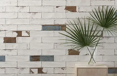Background tile, Effect brick, Color white, Ceramics, 7.5x30 cm, Finish matte