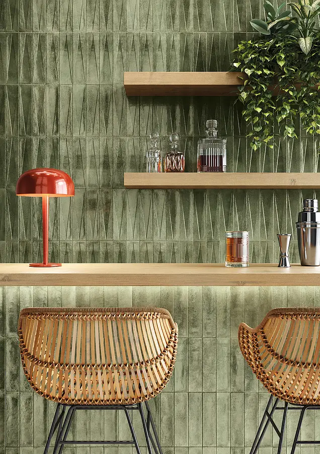 Background tile, Color green, Glazed porcelain stoneware, 6x24.6 cm, Finish glossy