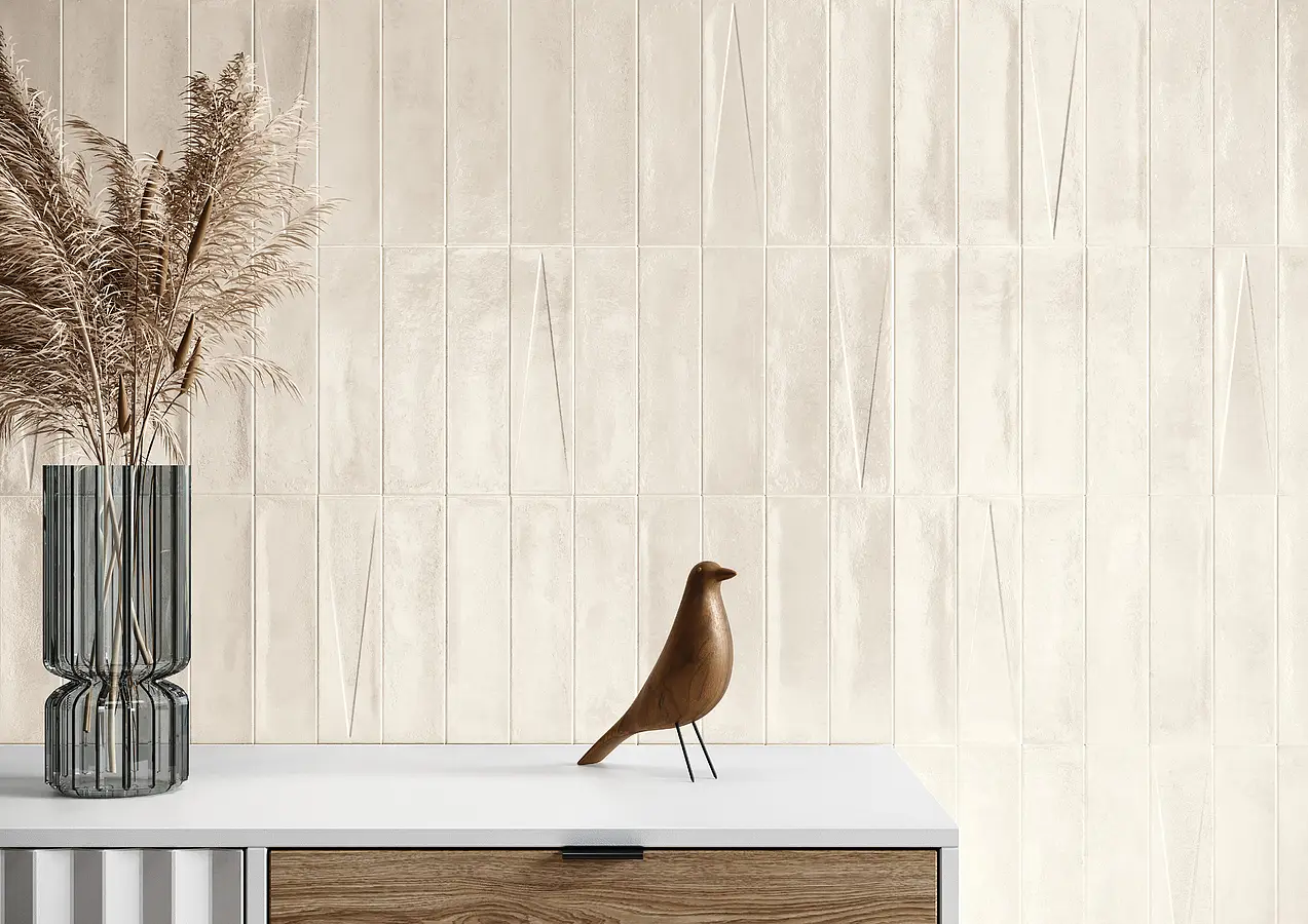 Background tile, Color beige, Glazed porcelain stoneware, 6x24.6 cm, Finish glossy