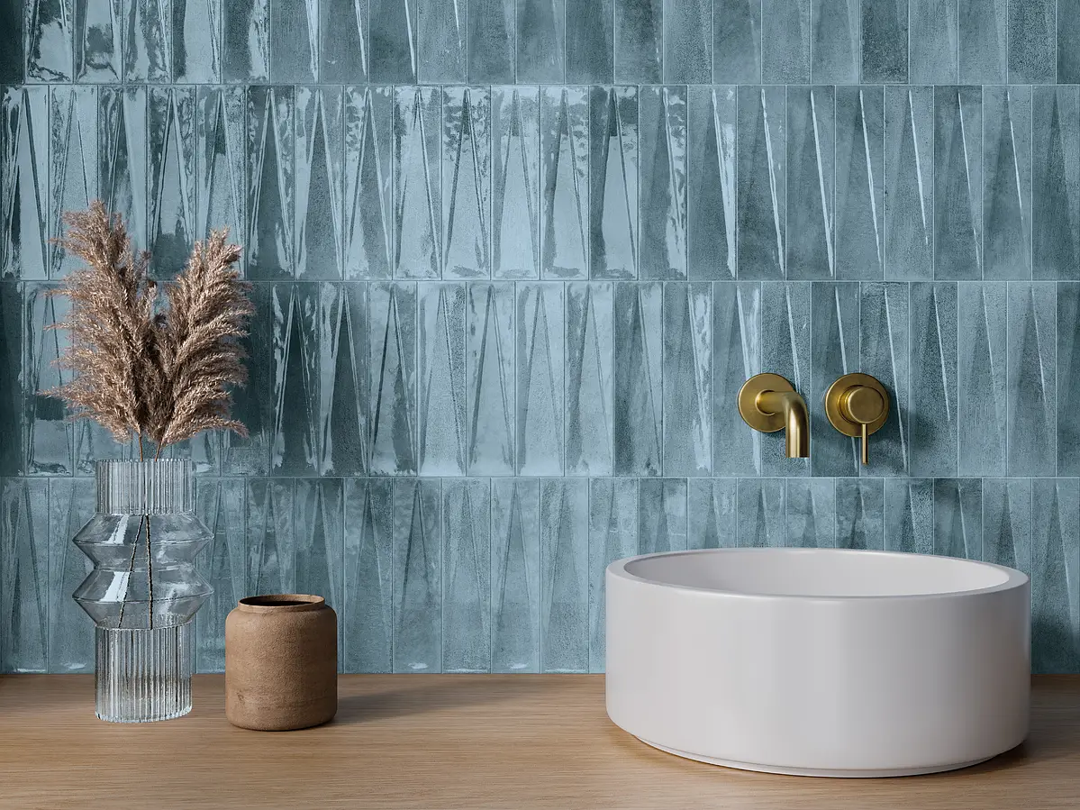 Background tile, Color navy blue, Glazed porcelain stoneware, 6x24.6 cm, Finish glossy