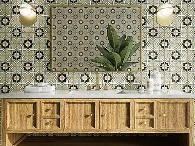 Background tile, Color green, Style oriental, Ceramics, 12.3x12.3 cm, Finish matte