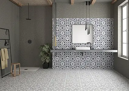 Background tile, Effect faux encaustic tiles, Color grey, Glazed porcelain stoneware, 22.3x22.3 cm, Finish antislip