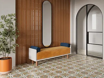 Azulejo de fundo, Efeito unicolor, Cor laranja, Grés porcelânico vidrado, 4.8x14.6 cm, Superfície brilhante