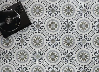 Bakgrundskakel, Textur enkaustisk kakel, Färg flerfärgade, Glaserad granitkeramik, 22.3x22.3 cm, Yta halksäker