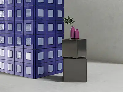 Decorative piece, Color navy blue, Style designer, Glazed porcelain stoneware, 22.4x22.4 cm, Finish glossy