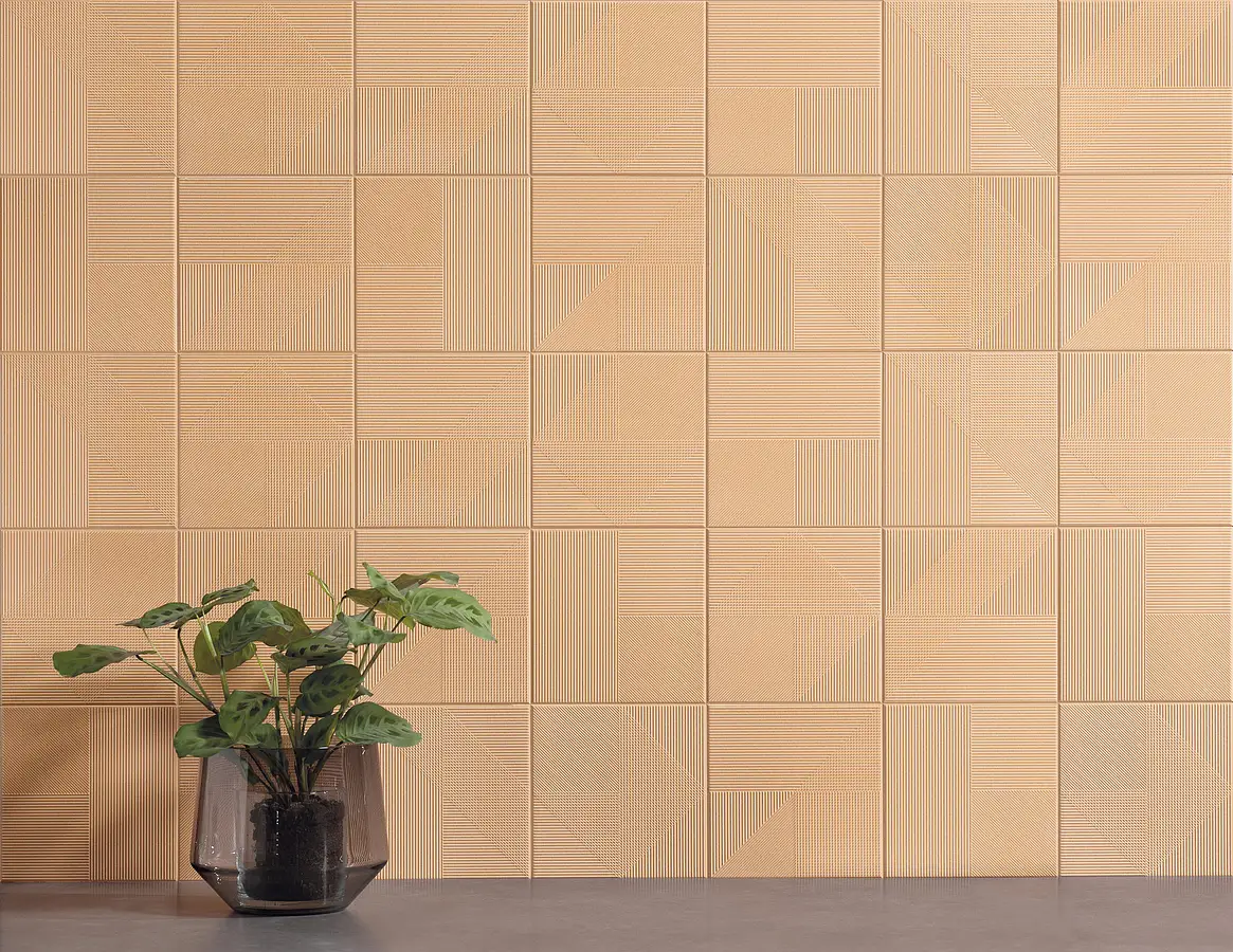 Background tile, Effect unicolor, Color yellow,orange, Style designer, Ceramics, 20x20 cm, Finish Textured