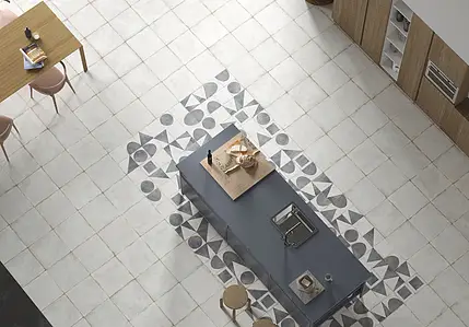 Background tile, Color black & white, Style patchwork,designer, Glazed porcelain stoneware, 22.3x22.3 cm, Finish matte