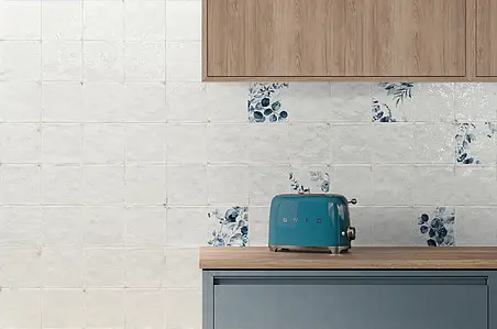 Background tile, Effect left_menu_crackleur , Color white, Style handmade, Glazed porcelain stoneware, 14.8x14.8 cm, Finish matte