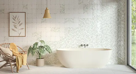 Background tile, Effect crackle glaze, Color white, Glazed porcelain stoneware, 14.8x14.8 cm, Finish aged