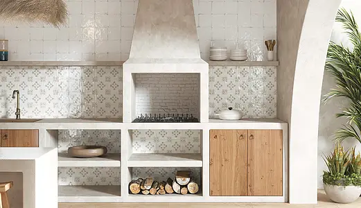 Background tile, Effect crackle glaze, Color multicolor, Glazed porcelain stoneware, 14.8x14.8 cm, Finish aged