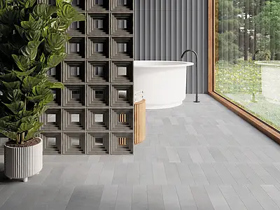 Grundflise, Effekt beton, Farve grå, Glaseret porcelænsstentøj, 9.2x37 cm, Overflade skridsikker