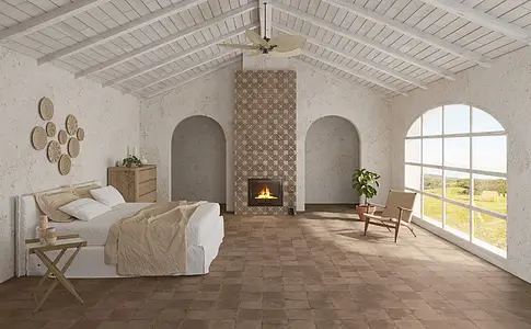 Background tile, Effect terracotta, Color brown, Glazed porcelain stoneware, 22.3x22.3 cm, Finish antislip