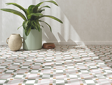 Background tile, Effect faux encaustic tiles, Color multicolor, Glazed porcelain stoneware, 22.3x22.3 cm, Finish antislip