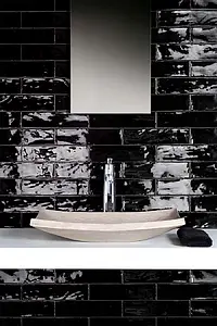 Effetto unicolore, Colore nero, Piastrella di fondo, Ceramica, 7.5x30 cm, Superficie lucida