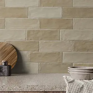 Background tile, Color beige, Style zellige, Ceramics, 6.5x20 cm, Finish glossy