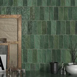 Background tile, Effect unicolor, Color green, Style handmade,zellige, Ceramics, 6.5x20 cm, Finish glossy